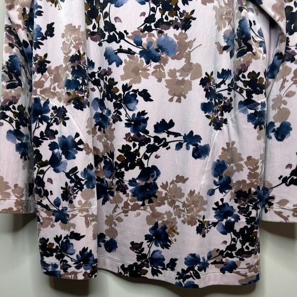 J. Jill Pure Jill Velour Tunic Top Size S Floral Print Long Sleeve Hip Pocket - Picture 3 of 9